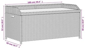 Banco de arrumação 100x50x52 cm vime PE e madeira acácia cinza
