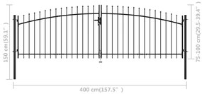 Portão de cerca com porta dupla e topo em lanças 400x150 cm