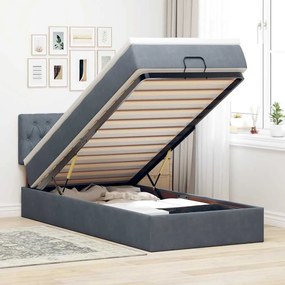 Estrutura cama otomana colchão 90x190 cm veludo cinzento escuro