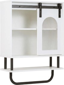 Armário de parede casa de banho 50 x 20 x 70 cm com 3 níveis, porta de correr em vidro e barra metálica Branco