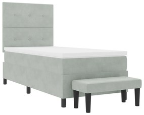 Cama Box Spring com Colchão &amp; Banco Cinza Claro 90x190 cm Veludo