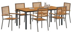 Conjunto de Jantar de Jardim vidaXL 7 Peças Cinza Rattan Acacia