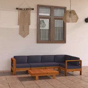 vidaXL 6 pcs conj. lounge de jardim c/ almofadões cinza-escuro acácia