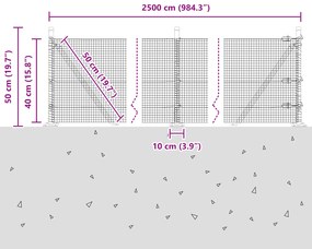 Cerca de Arame Soldado com 13 Postes Flangados Cinza 0.4x25 m Aço