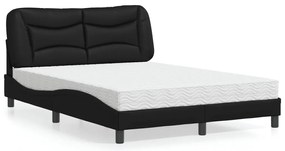 Cama com colchão 140x200 cm couro artificial preto