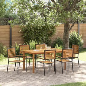 vidaXL Conjunto de Jantar de Jardim 7 Peças Preto de Polyrattan e Madeira de Acácia