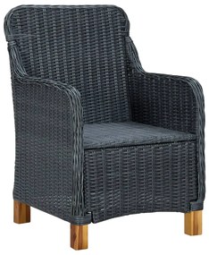 7 pcs conj. jantar exterior c/ almofadões vime PE cinza-escuro