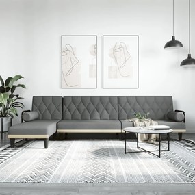 Sofá-cama em forma de L 260x140x70 cm tecido cinzento-escuro