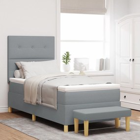 Cama Box Spring com Colchão &amp; Banco Cinza Claro 80x200 cm Tecido