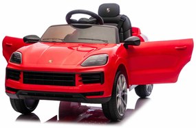 Carro elétrico para crianças Porsche Cayenne 12V com tração traseira – Licença oficial, bateria de lítio, comando remoto 2,4 GHz, leitor MP3, luzes LE