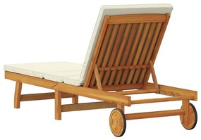 Espreguiçadeira vidaXL com rodas e almofada branca em creme de madeira