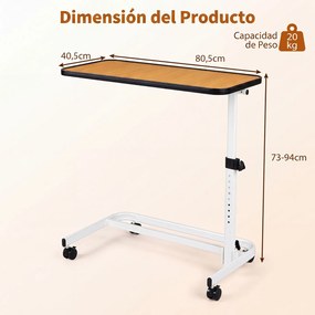 Mesa Auxiliar de Sofá em Forma de C, 80,5 x 40,5 x 73-94 cm, Altura Ajustável em 9 Níveis, Natural+Branco