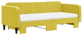 Sofá-cama com gavetão e colchões 90x200 cm veludo amarelo