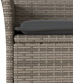 3 pcs conjunto jantar jardim c/ almofadões vime PE/vidro cinza