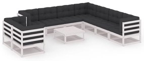 vidaXL 10 pcs conj. lounge de jardim c/ almofadões pinho maciço branco