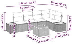 Conjunto de Sofá de Jardim com Almofadas Cinza Rattan Poliéster Acácia