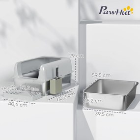 Caixa de areia para gatos em aço inoxidável 60,2 x 40,6 x 29 cm, fácil de limpar, com bordas altas para evitar fugas de urina, com pá incluída, cinzen