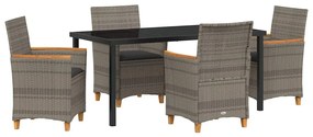 Conjunto de Jantar de Jardim com 5 Peças com Almofadas Cinza em Rattan