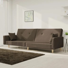 337330 vidaXL Sofá-cama 2 lugares c/ duas almofadas tecido cinza-acastanhado