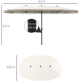 Chapéu de Sol Duplo 4,5x2,65 m com Manivela Manual Resistente a Água e Proteção UV30+ Chapéu de Sol Grande Creme