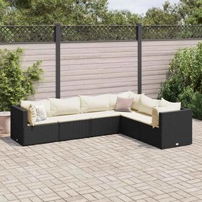 vidaXL 6 pcs conjunto lounge de jardim c/ almofadões vime PE preto