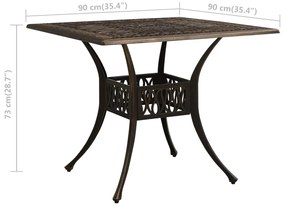 Mesa de jardim 90x90x73 cm alumínio fundido bronze