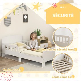 Cama infantil, 143,5 x 74,2 x 54 cm (COLCHÃO NÃO INCLUIDO), grades de segurança, base de ripas alta e estrutura robusta, branca