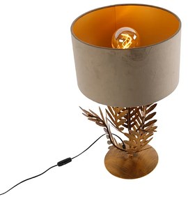 Candeeiro de mesa vintage dourado abajur veludo vison 35cm - BOTANICA Rústico