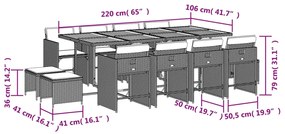 13 pcs conjunto de jantar p/ jardim com almofadões vime PE bege