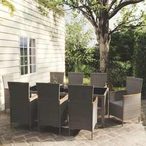 vidaXL 9 pcs conjunto jantar exterior c/ almofadões vime PE cinzento