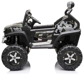 Carro elétrico para crianças Mercedes Unimog 12v, pneus de borracha, assento de couro camuflado