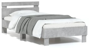 vidaXL Estrutura de cama c/ cabeceira/luzes LED 75x190cm cinza cimento