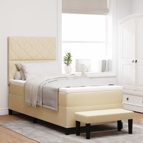 Cama Box Spring com Colchão e Banco Creme 90x200 cm Tecido