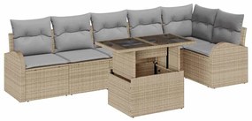 Conjunto de Sofá de Jardim vidaXL com Almofadas Bege Poliratan de 7 Pe