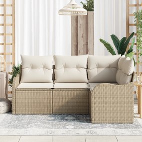 Conjunto de Sofá de Jardim vidaXL de 4 Peças com Almofadas Bege Poly R