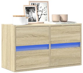 vidaXL Móvel de parede p/ TV c/ luzes LED 80x31x45 cm carvalho sonoma