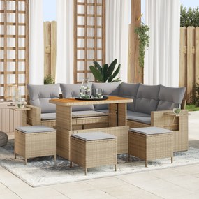 Conjunto de Sofás para Jardim com Almofadas Bege Vime PE Acácia vidaXL de 9 Peças