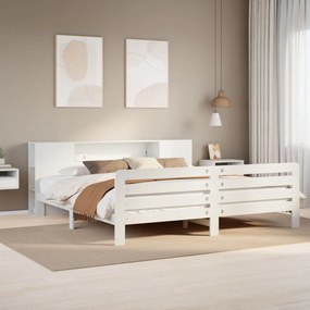 Cama sem colchão 200x200 cm madeira de pinho maciça branco