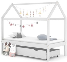 Cama para crianças c/ gaveta 80x160 cm pinho maciço branco