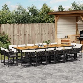 17 pcs conjunto de jantar p/ jardim c/ almofadões vime PE preto