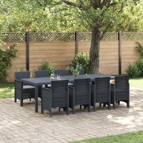 vidaXL Conjunto de Jantar de 9 Peças com Almofadas Anthracite Poly Rattan
