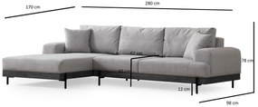 Sofá de Canto Eti – Cinzento – 170 x 280 cm