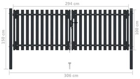 Portão de cerca com porta dupla 306x150 cm aço antracite