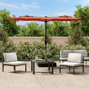 Guarda-sol de jardim c/ cabeça dupla/LED 316x240 cm terracotta