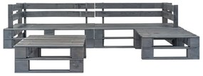 4 pcs conjunto lounge de jardim paletes madeira cinzento