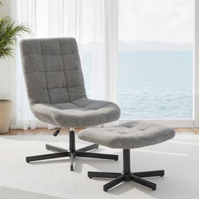 Poltrona de sala com apoio para os pés, cadeira giratória, altura ajustável, encosto reclinável, 66 x 80 x 93-104 cm, cinzenta