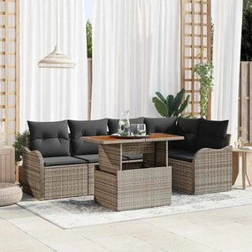 vidaXL Conjunto de Sofá de Jardim 6 peças com almofadas cinza em polirattan e acácia.