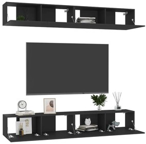Móveis de TV 4 pcs 100x30x30 cm contraplacado preto