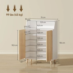 Sapateira para Entrada com Prateleiras Ajustáveis para 15 Pares de Sapatos 75x35x104 cm Branco e Madeira