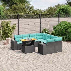vidaXL 9 pcs conjunto de sofás p/ jardim c/ almofadões vime PE preto